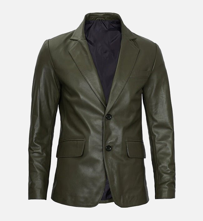 Men's Dark Green Leather Blazer Jacket