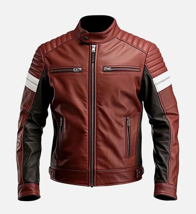 Men's Maroon Brown Moto Biker Leather Jacket