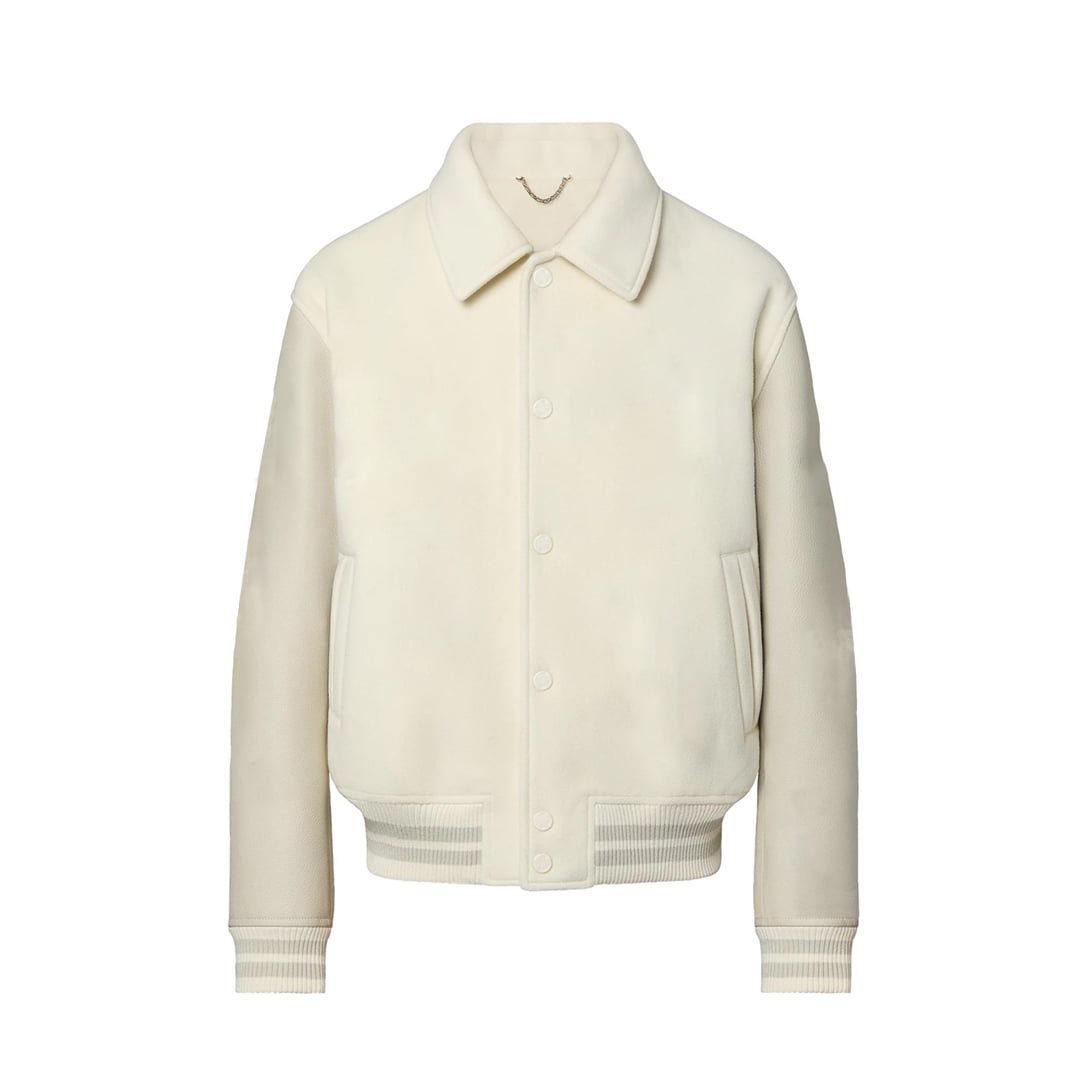 Women's White Leather Varsity Jacket