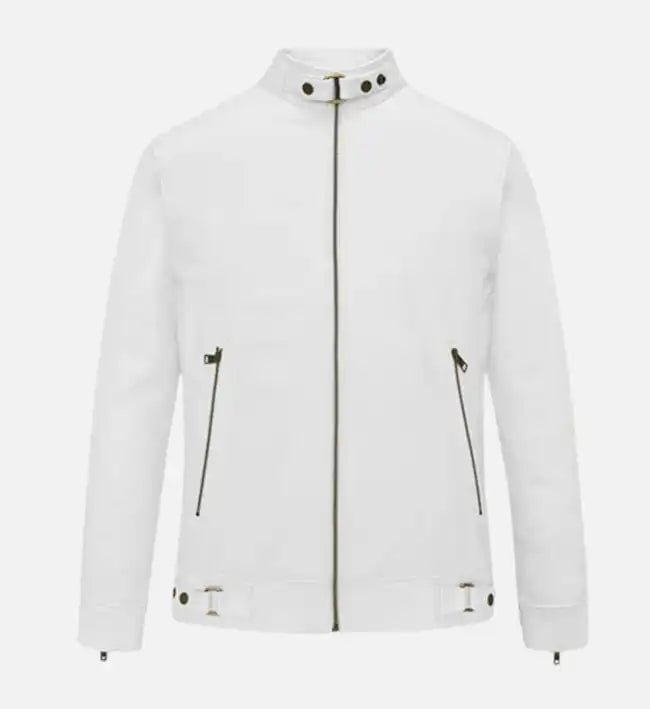 Men's Slim Fit White Biker Leather Jacket